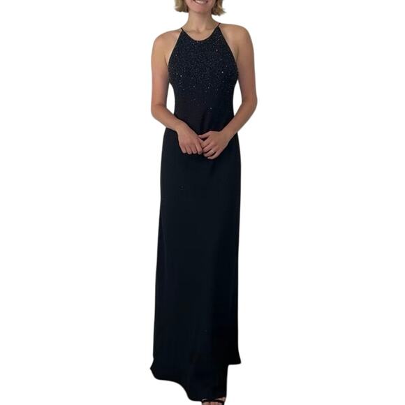 Vintage 90s Chelsea Nites Black Beaded Evening Gown - Picture 1 of 9